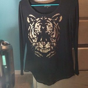 Black long sleeve gold foil tiger tee